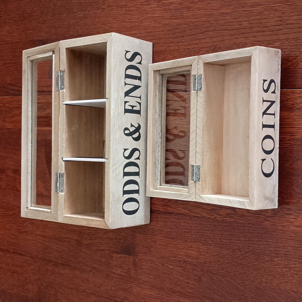 Wood Storage Boxes Rustic Whitewash Decor Hinged Glass Lids - Picture 3 of 9